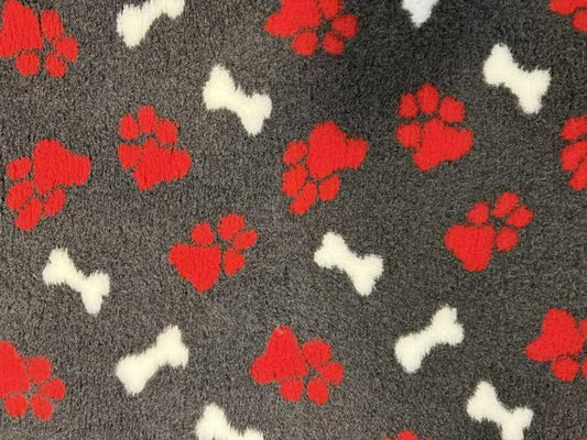dark grey red paws white bones Vet Bedding 1mt x 1.5 Mtr